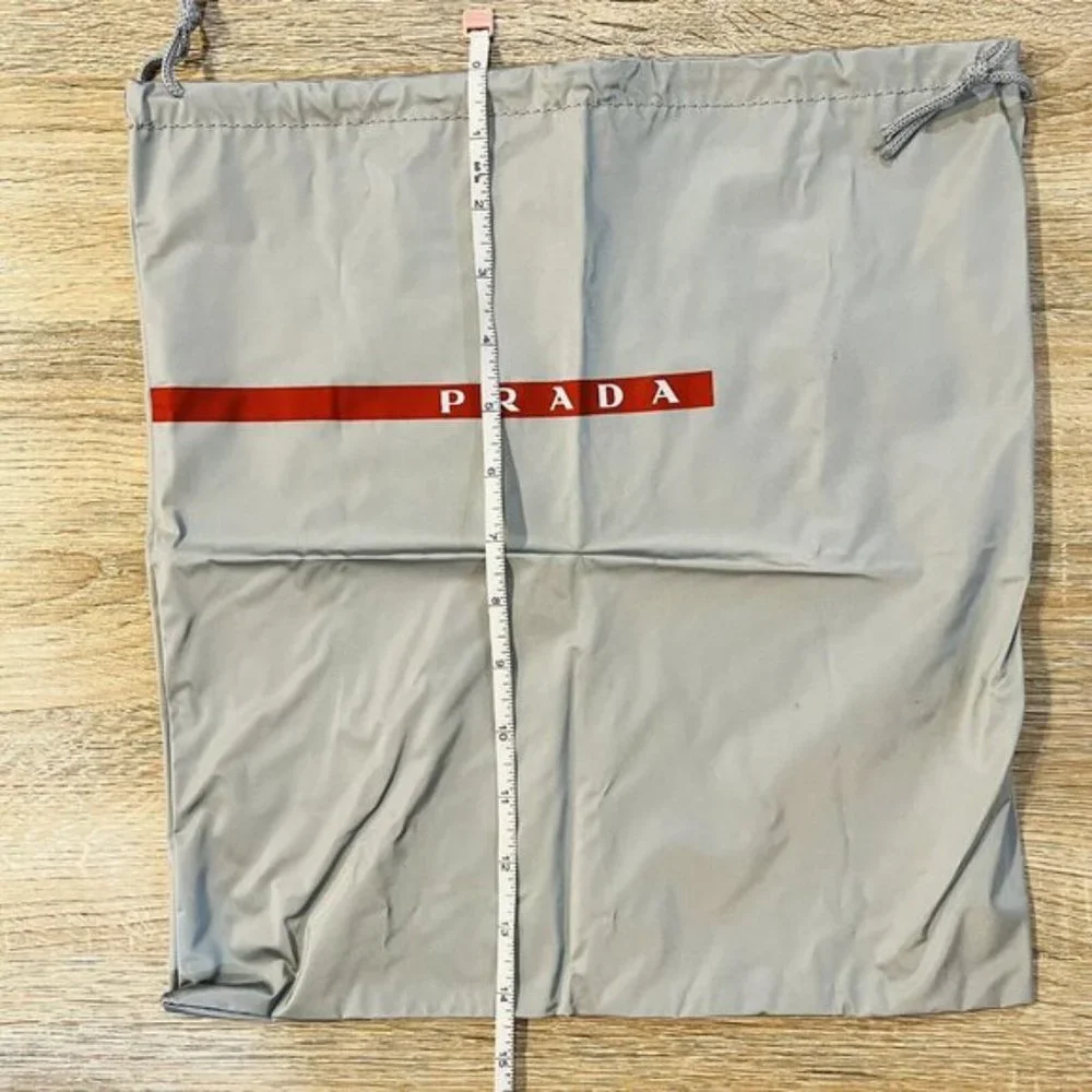 PRADA Drawstring Dust Bag Grey Red Vinyl Shoes Travel Storage Bag